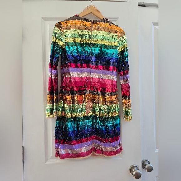 NWT!! Mac Duggal, Multicolor Long Sleeve Sequin Rainbow Dress, MSRP $598 - Picture 10 of 11